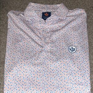 Donald Ross Sport Men's Polo with Blue and Orange Print